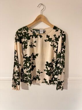 ICHI Cream Long-Sleeve Floral Pattern Blouse